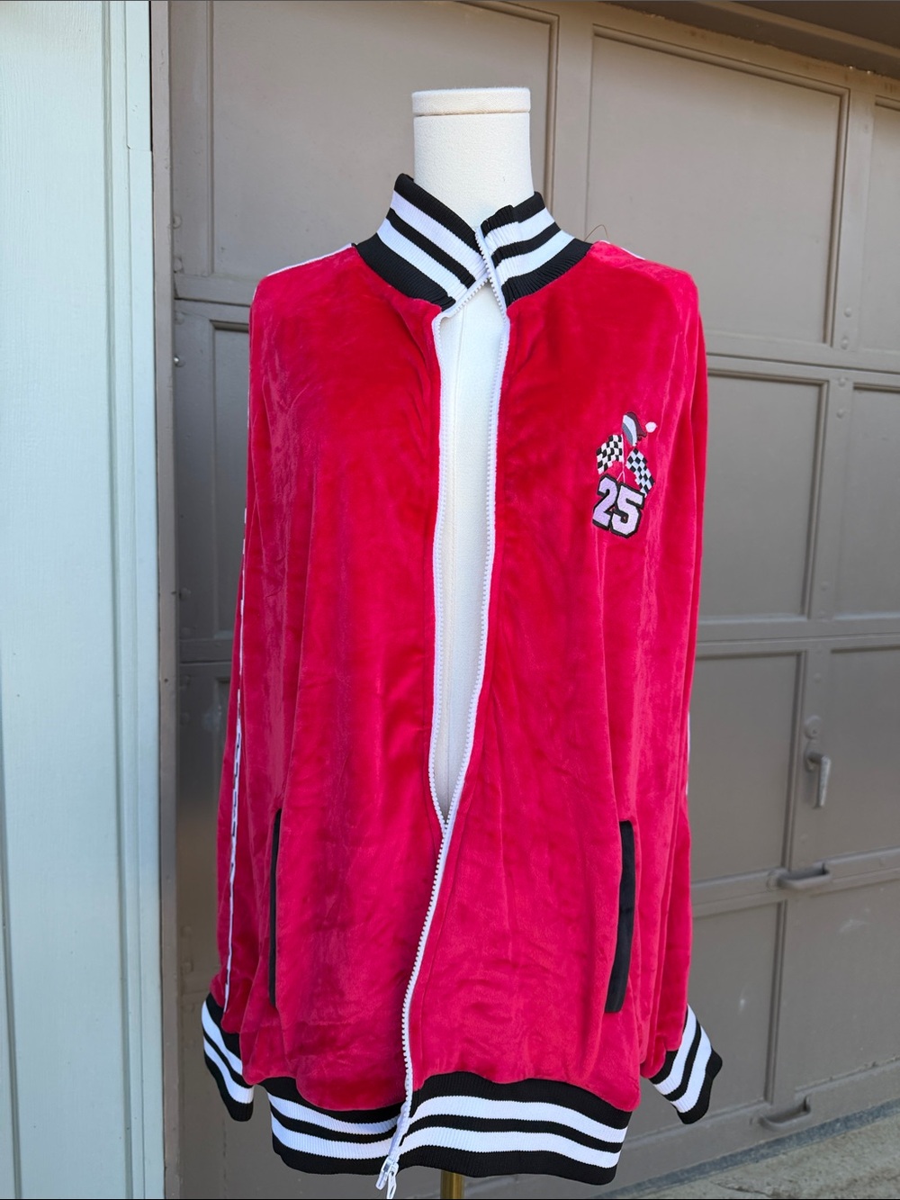 Blizzard bay Santa Velour Bomber Jacket with Racing Patch